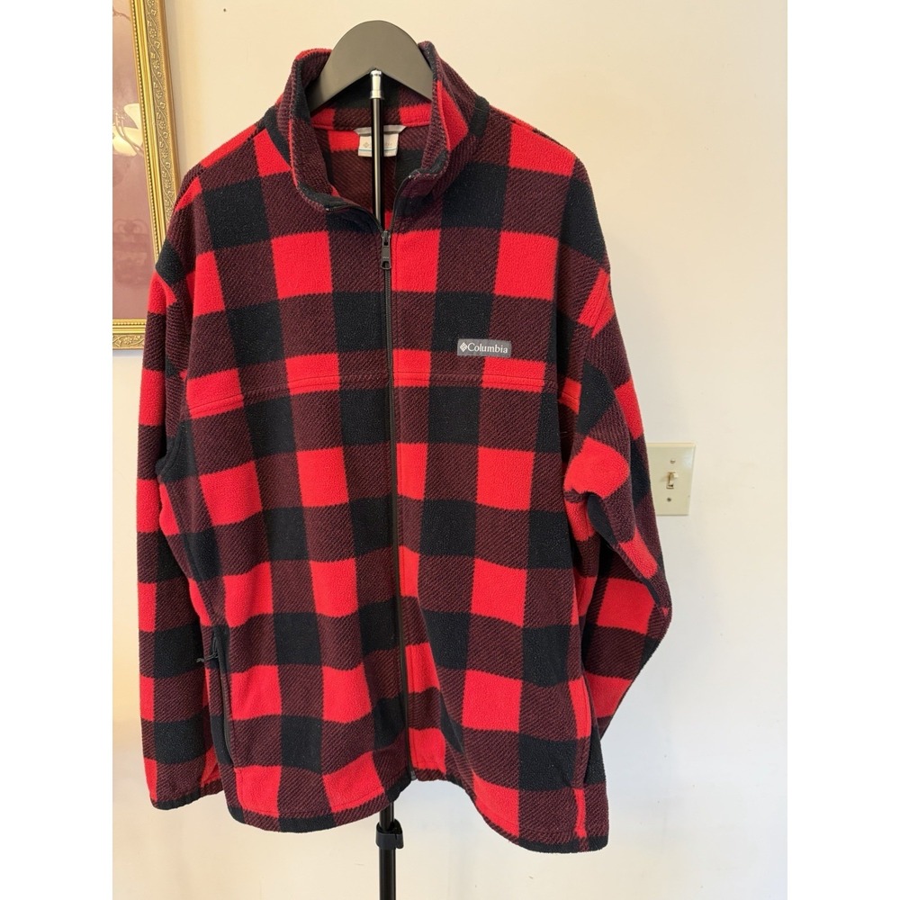 Columbia Jacket Mens XXL Red Black Buffalo Plaid Steens Mountain Fleece